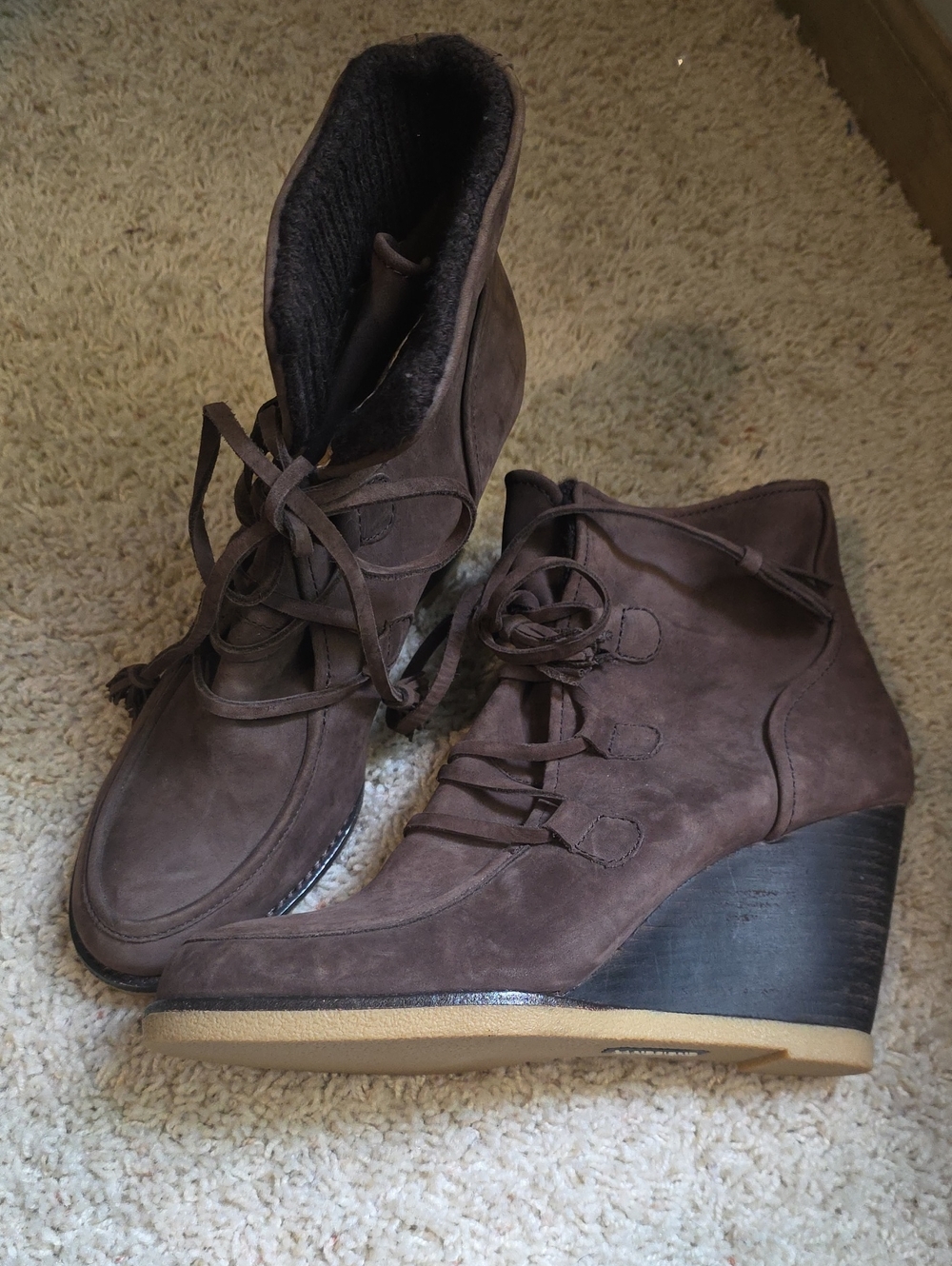 Lands' End Dark Brown Suede Lace-Up Wedge Ankle Boots Size 10